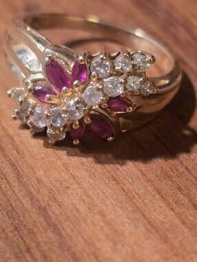 Gold Ruby & Diamond Floral Cocktail Ring